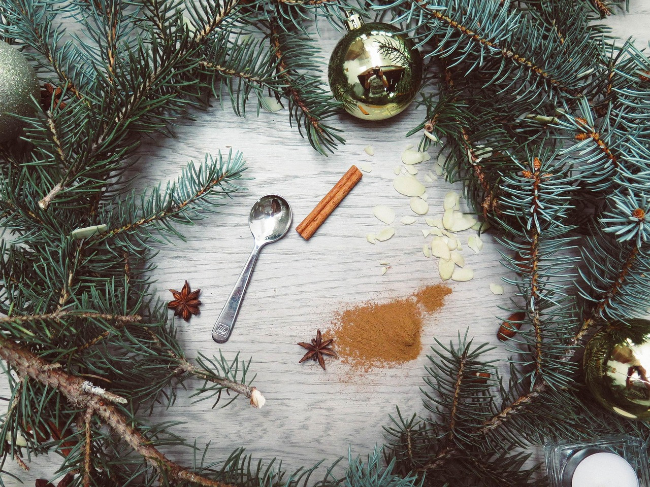 pine nut, cinnamon, powder, spoon, christmas