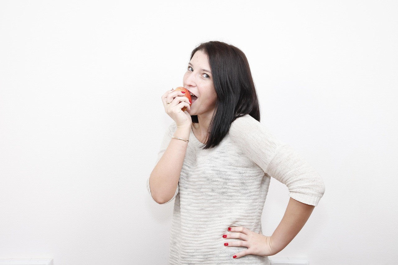 woman, model, apple, eating, fruit, food, girl, person, beauty, beautiful, pose, portrait