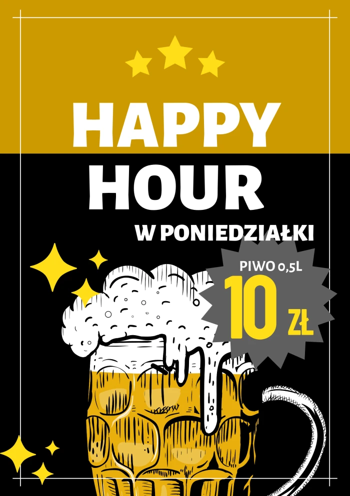 Poniedziałek Happy Hour - Piwo 500ml za 10 zł